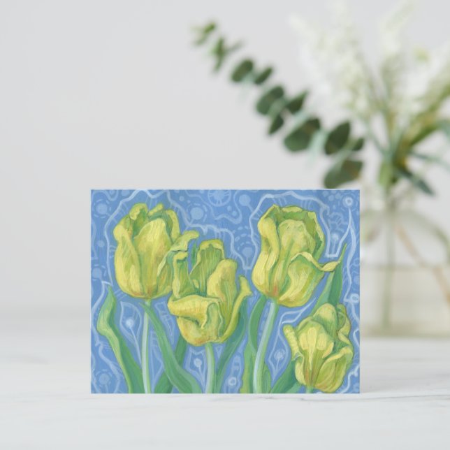 Gelbe Tulpen, Frühlingsblumen Blumenbemalung Postkarte (Stehend Vorderseite)
