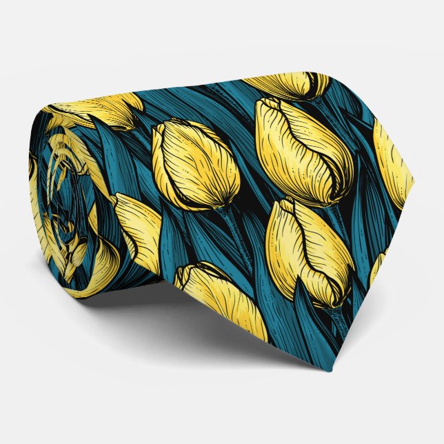 Gelbe Tulpen mit blauen Blätter Krawatte (Gerollt)