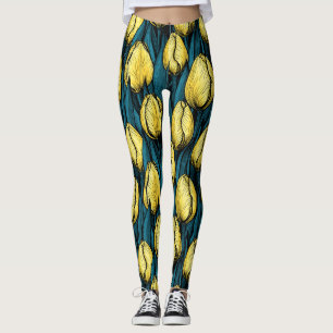 Gelbe Tulpen mit blauen Blätter Leggings