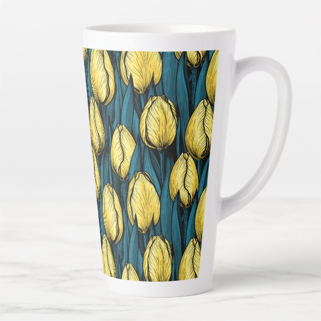 Gelbe Tulpen mit blauen Blätter Milchtasse (Rechts)