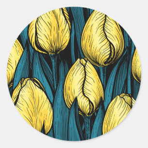 Gelbe Tulpen mit blauen Blätter Runder Aufkleber