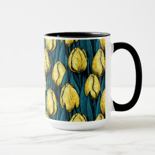 Gelbe Tulpen mit blauen Blätter Tasse