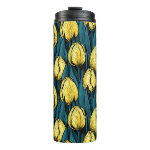 Gelbe Tulpen mit blauen Blätter Thermosbecher