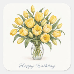 Gelbe Tulpen zum Geburtstag Quadratische Aufkleber