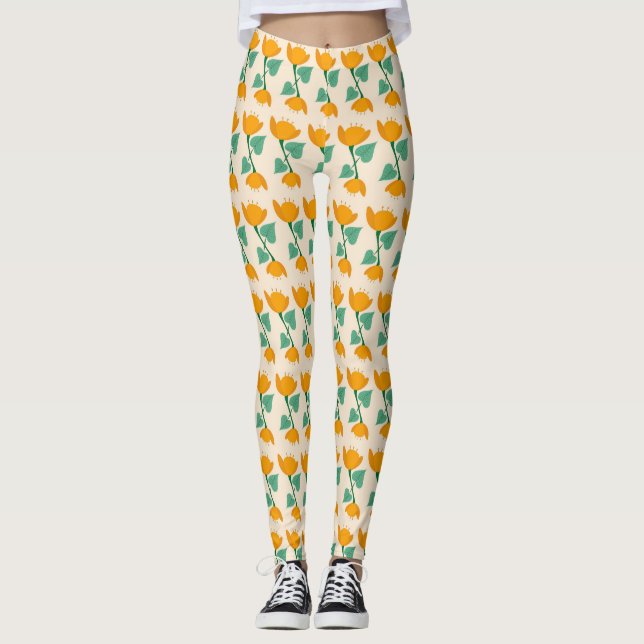 Gelbe Tulpenblumenmuster Leggings (Vorderseite)