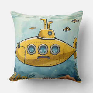 Gelbe U-Boot-Kissen Meer Nautische Illustration Kissen