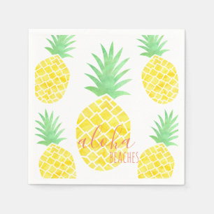 Gelbe u. grüne Aquarell-Ananas-Aloha Strände Serviette