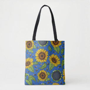 Gelbe Ukraine Sonnenblumen auf blauer Tasche