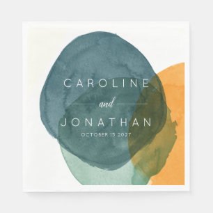 Gelbe und Aquamarine Abstrakte Wasserfarbe Eigene  Serviette