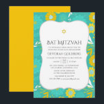 Gelbe und Aquamarine florale Bat Mitzvah Einladung<br><div class="desc">Die gelbe und türkisfarbene Fledermaus-Mitzvah-Einladung mit handgeschriebener Typografie,  die schnell und einfach auf Ihre Veranstaltungsspezifikationen zugeschnitten ist.</div>