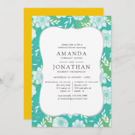 Gelbe und Aquamarine florale Probe Abendessen Einladung