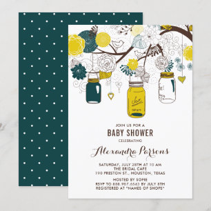 Gelbe und Aquamarine Mason Jars   Floral Baby Dusc Einladung