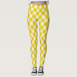 Gelbe und beige Checkerboard Leggings