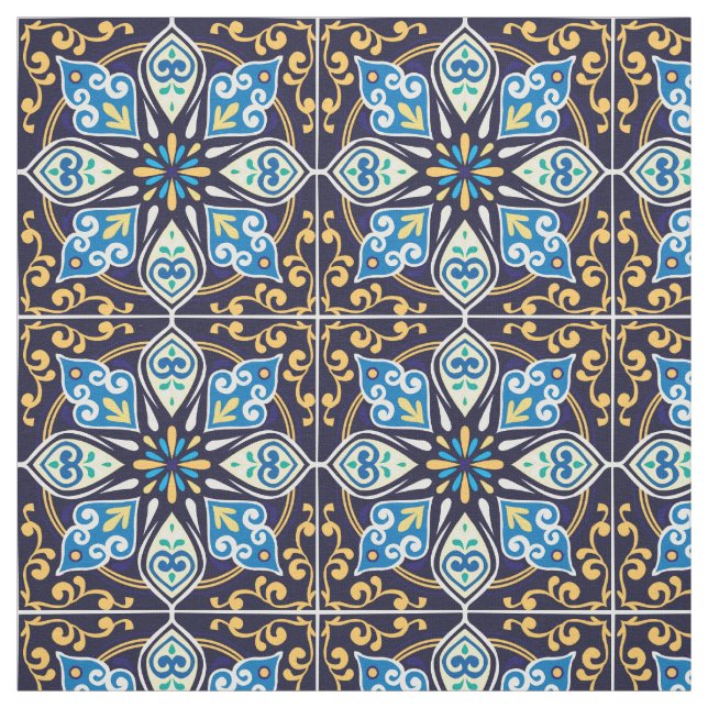 Gelbe und blaue Azulejos-Stoffe Stoff (Muster)