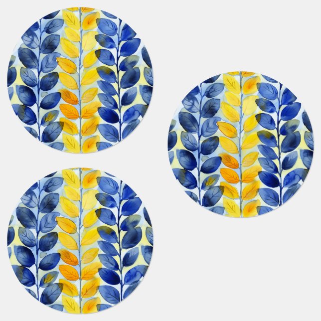 Gelbe und blaue Blätter Etiketten (Gruppe)