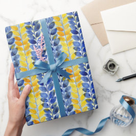 Gelbe und blaue Blätter Geschenkpapier