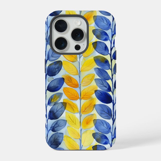 Gelbe und blaue Blätter iPhone Hülle (Rückseite)