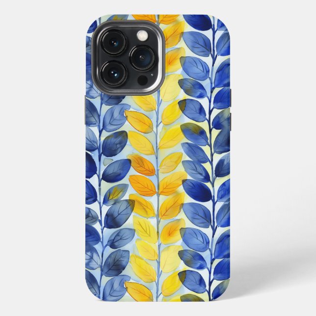 Gelbe und blaue Blätter iPhone Hülle (Rückseite)