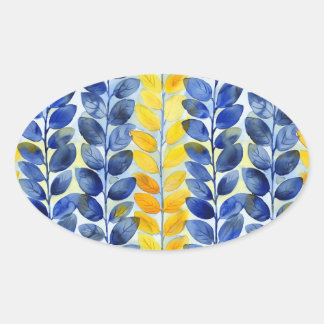 Gelbe und blaue Blätter Ovaler Aufkleber