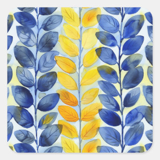 Gelbe und blaue Blätter Quadratischer Aufkleber