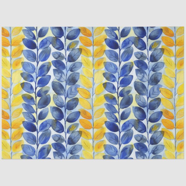 Gelbe und blaue Blätter Seidenpapier (Vorderseite)