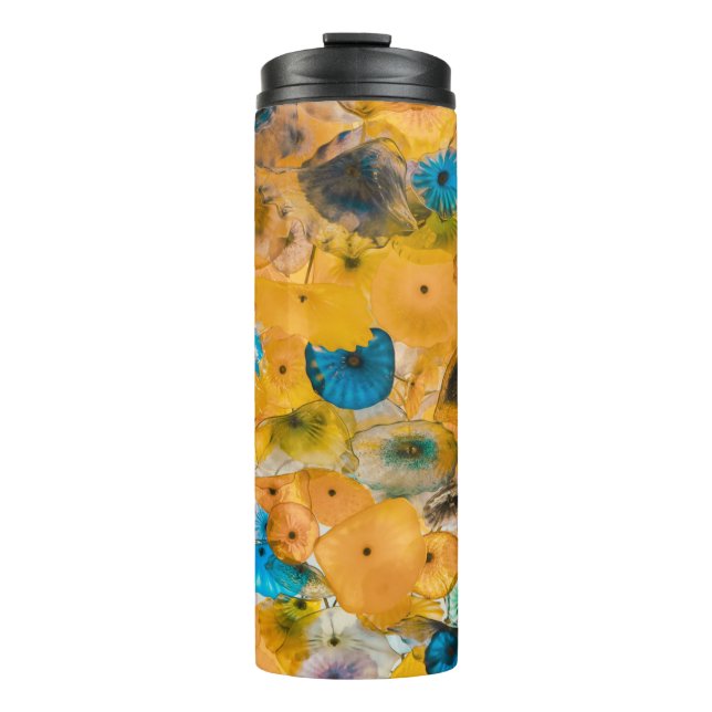 Gelbe und blaue Blume Thermosbecher (Vorderseite)