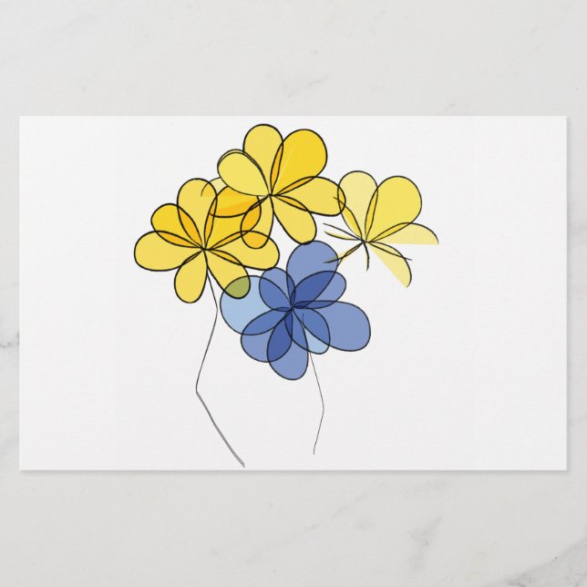 Gelbe und blaue Blumen Briefpapier (Vorderseite)