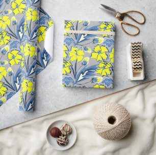 Gelbe und blaue Blumen mit Glitzern Geschenkpapier