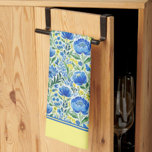 Gelbe und blaue Blumenmuster Geschirrtuch