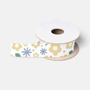 Gelbe und blaue Blüten Satinband