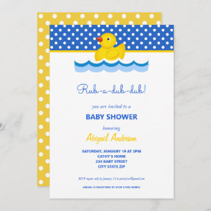 Gelbe und blaue Ente Polka Dots Baby Dusche Invita Einladung