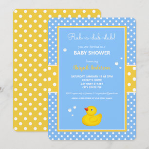Gelbe und blaue Ente Polka Dots Baby Dusche Invita Einladung