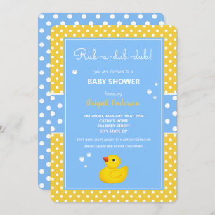 Gelbe und blaue Ente Polka Dots Baby Dusche Invita Einladung