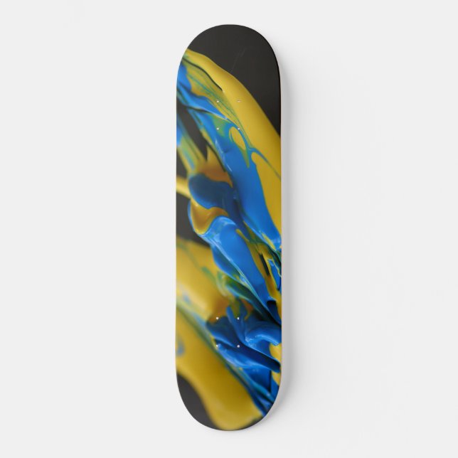 Gelbe und blaue Farbe auf schwarz Skateboard (Vorderseite)
