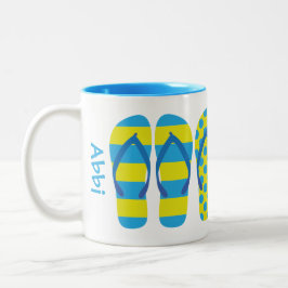 Gelbe und blaue Flip Flops - personalisierte Mug Zweifarbige Tasse