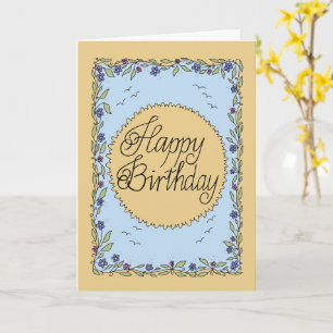 Gelbe und blaue Geburtstagskarte mit Handlettering Karte