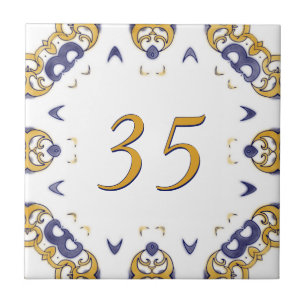 Gelbe und blaue große Hausnummer Fliese