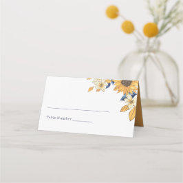 Gelbe und blaue Hochzeit der Aquarellblume Platzkarte