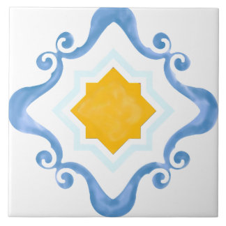 Gelbe und blaue Keramik mit mediterranem Star Fliese