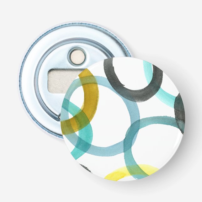 Gelbe und blaue Kreise miteinander schließen Flaschenöffner (Vorderseite)