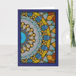 Gelbe und blaue Mandala Feiertagskarte