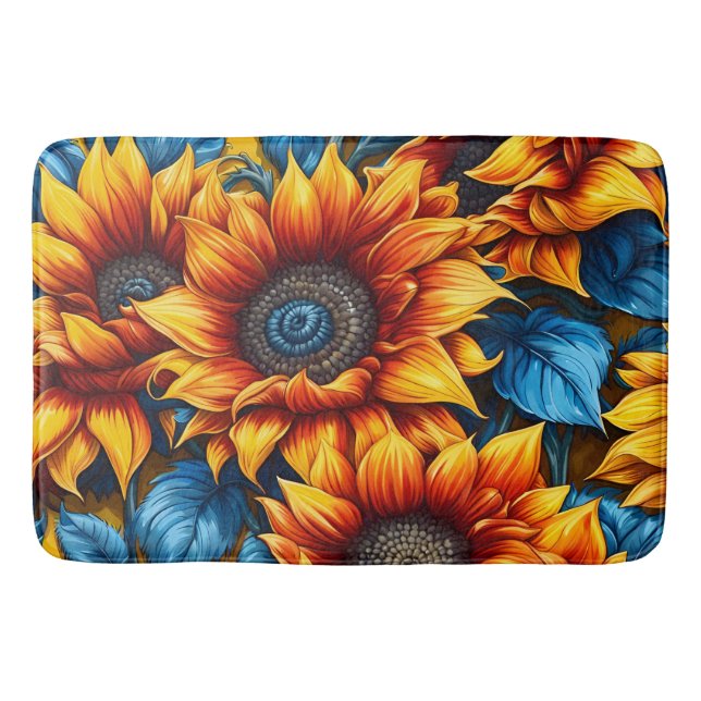 Gelbe und blaue Sonnenblumen Badematte (Vorderseite)