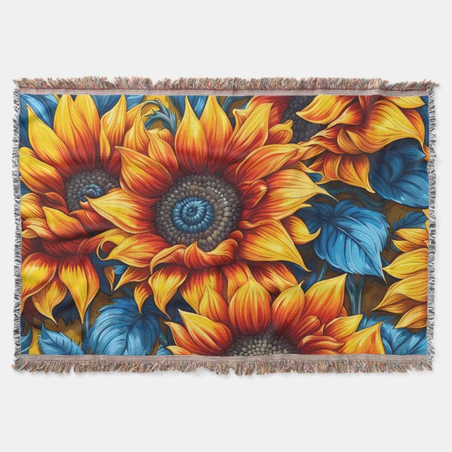 Gelbe und blaue Sonnenblumen Decke (Vorderseite)