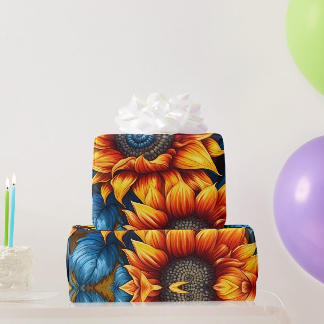 Gelbe und blaue Sonnenblumen Geschenkpapier (Partygeschenke)