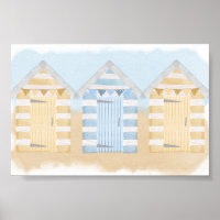 Gelbe und blaue Strandhütten Ozeanfarben