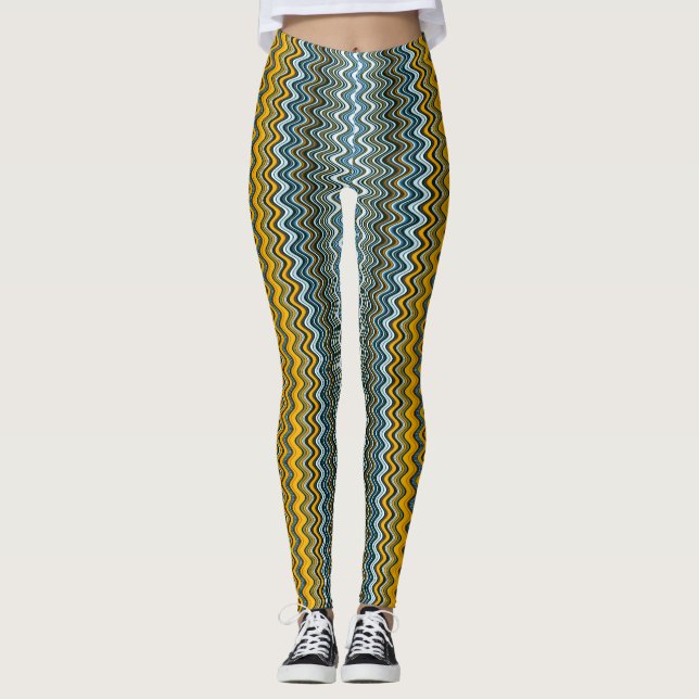 Gelbe und blaue Streifen Leggings (Vorderseite)