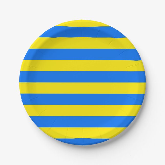 Gelbe und blaue Streifen Pappteller (Vorderseite)