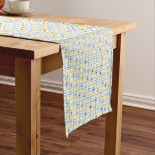 Gelbe und blaue Tile Kurzer Tischläufer