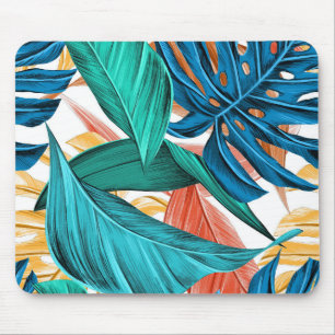 Gelbe und blaue tropische Blätter Mousepad