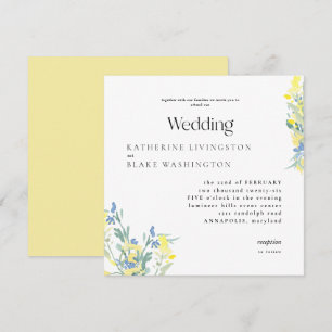 Gelbe und blaue Wildblumen Square Wedding Einladung